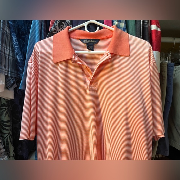 Great BROOKS BROTHER striped orange & white XL Performance knit GOLF POLO SHIRT - Picture 5 of 7